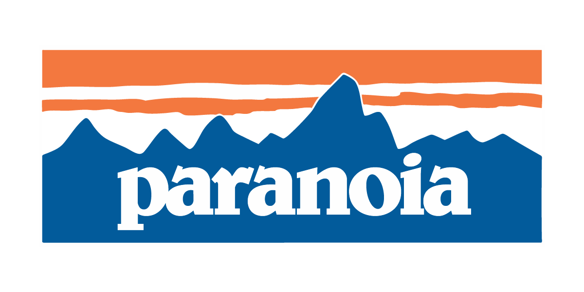 Logo with blue mountains and orange stripe, featuring the word 'paranoia'.