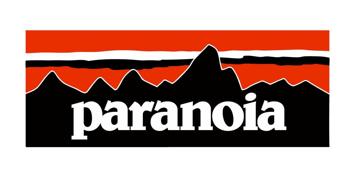 Logo with mountains and 'paranoia' text on a red and black background
