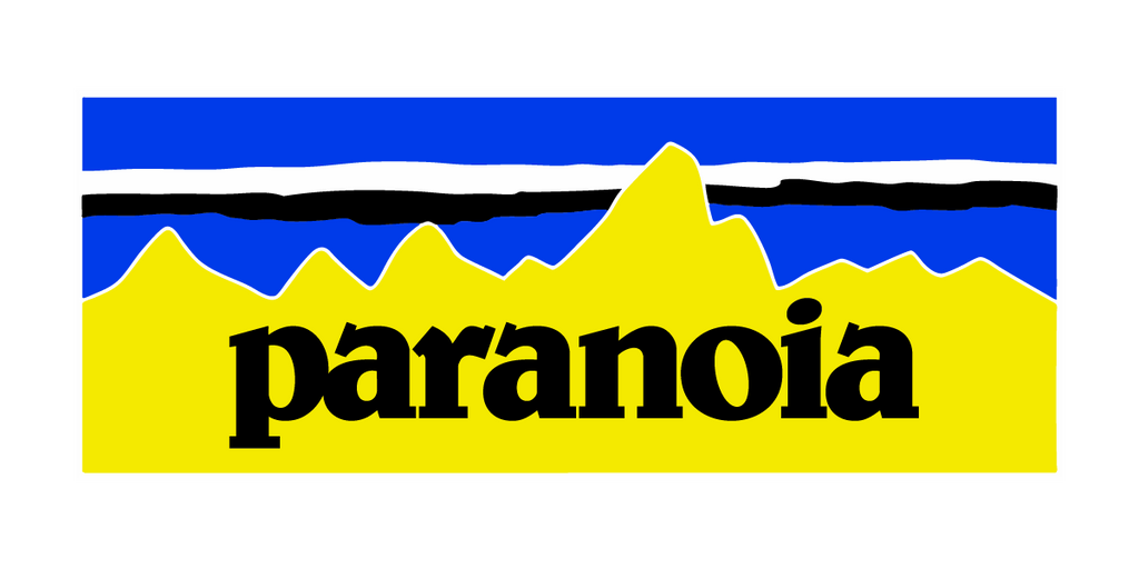 Logo with 'paranoia' text on a blue and yellow background