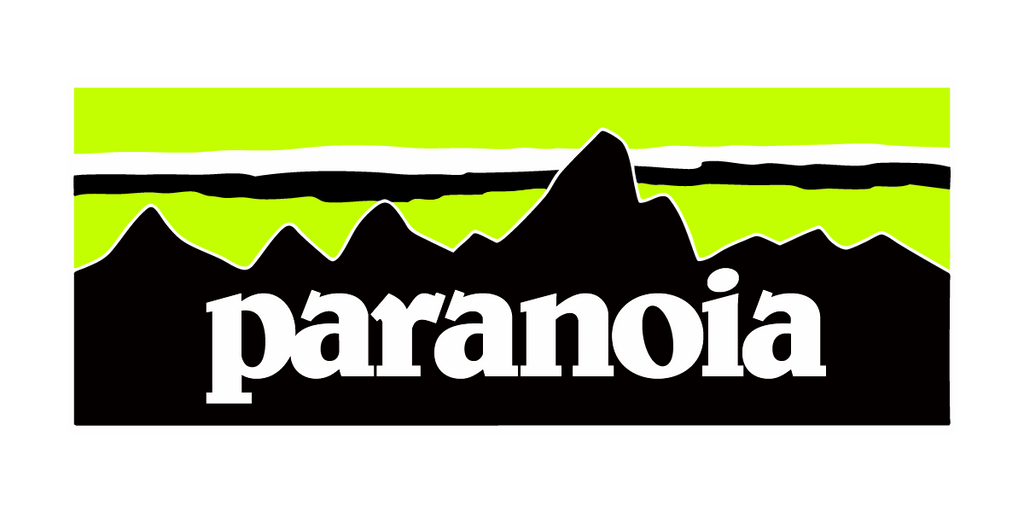 Logo with mountains and the word 'paranoia' on a green and black background