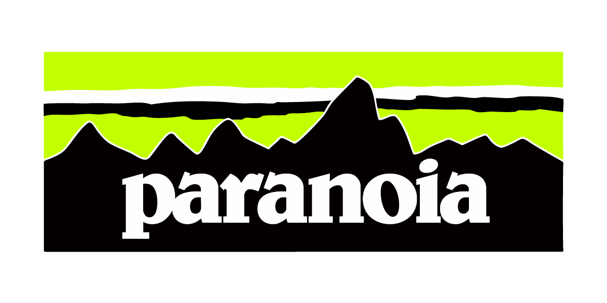 Logo with mountains and the word 'paranoia' on a green and black background