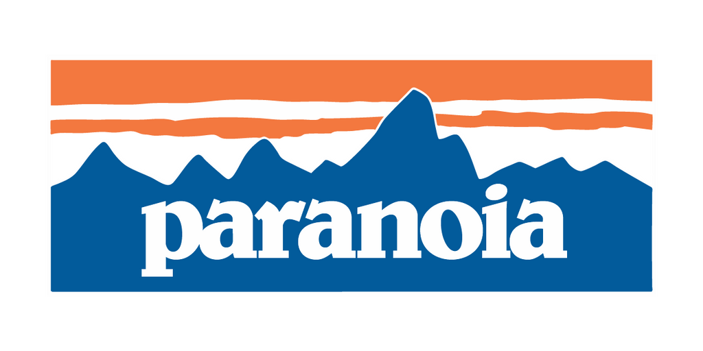Logo with blue mountains and orange stripe, featuring the word 'paranoia'.