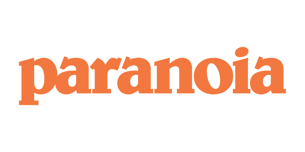 The word 'paranoia' in orange on a white background