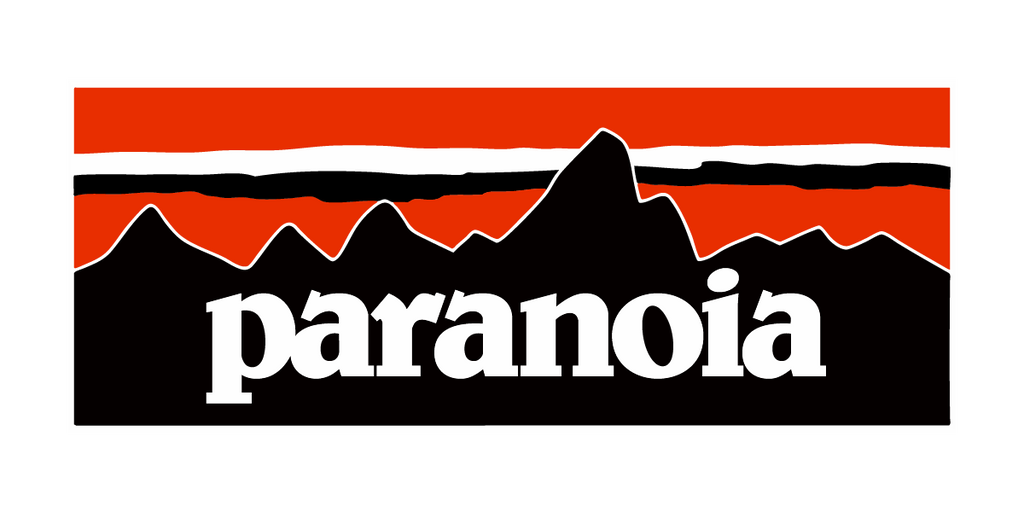 Logo with mountains and 'paranoia' text on a red and black background