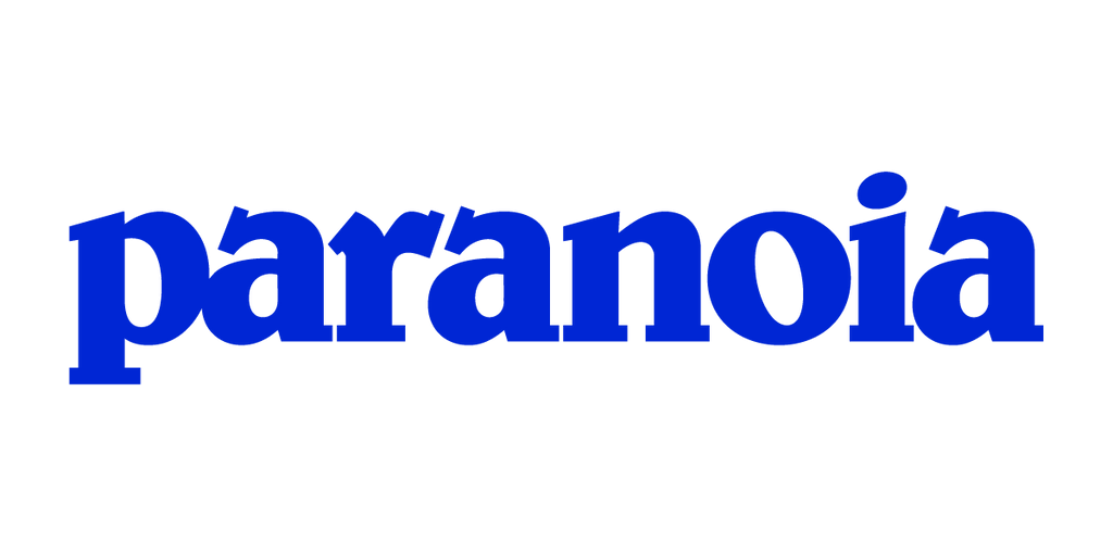 Blue text 'paranoia' on a white background